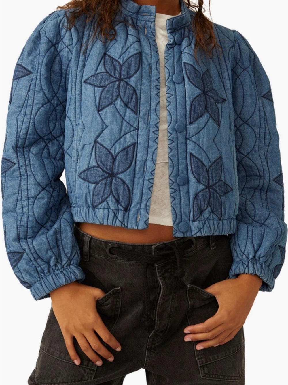 Free People Quinn  Quilted Jean Jacket
